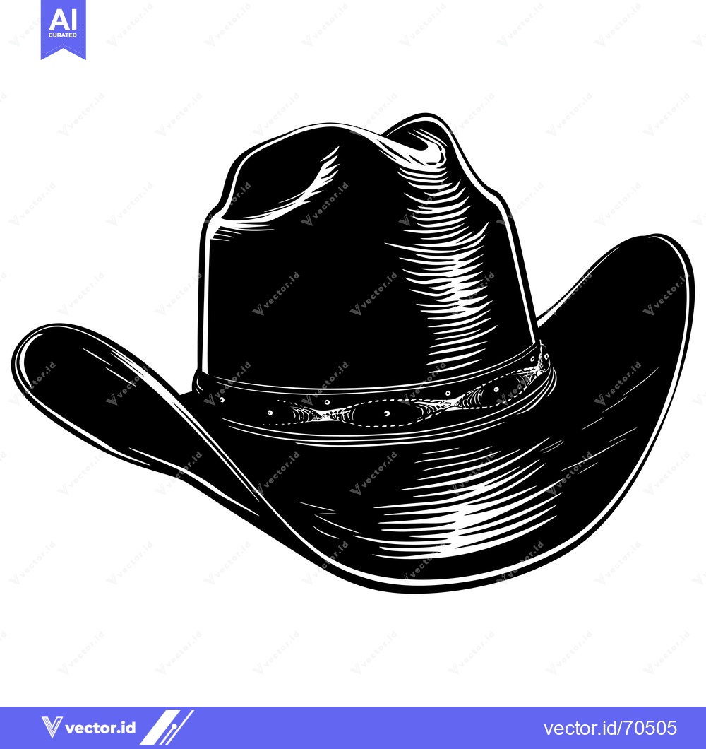 Premium Vector of A black and white illustration of a cowboy hat