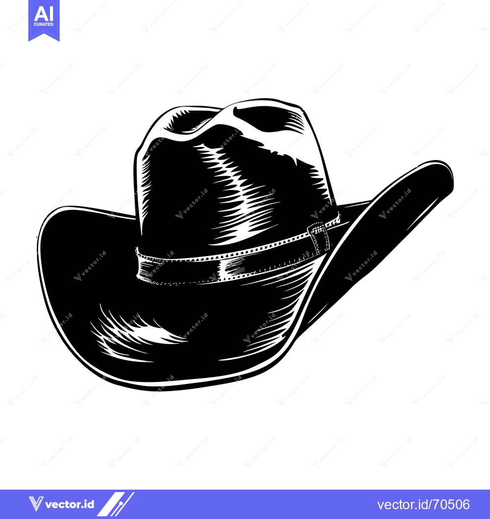 Premium Vector of Black and White Illustration of a Cowboy Hat