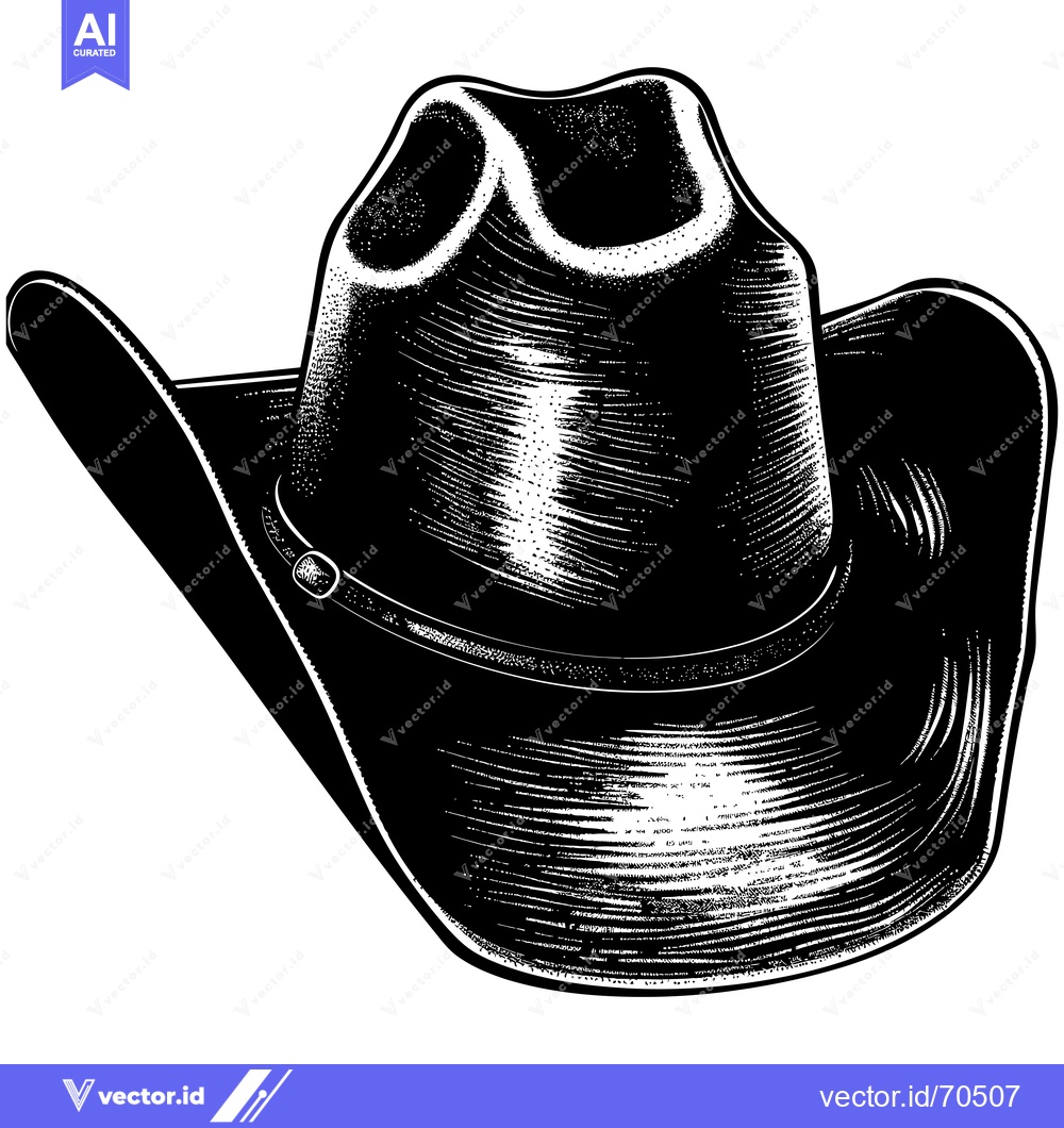 Premium Vector dari A Black and White Illustration of a Cowboy Hat