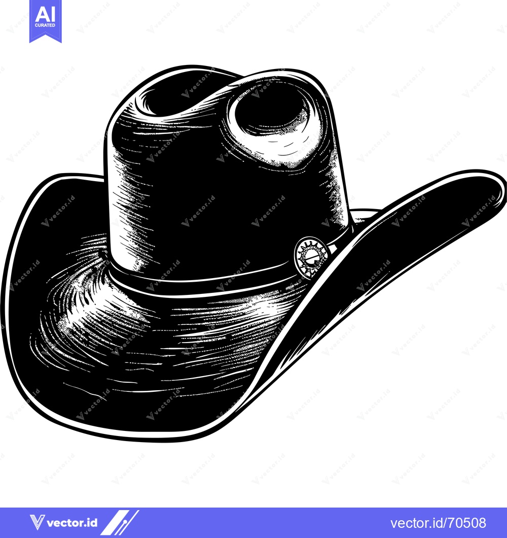 Premium Vector of Black and White Illustration of a Cowboy Hat