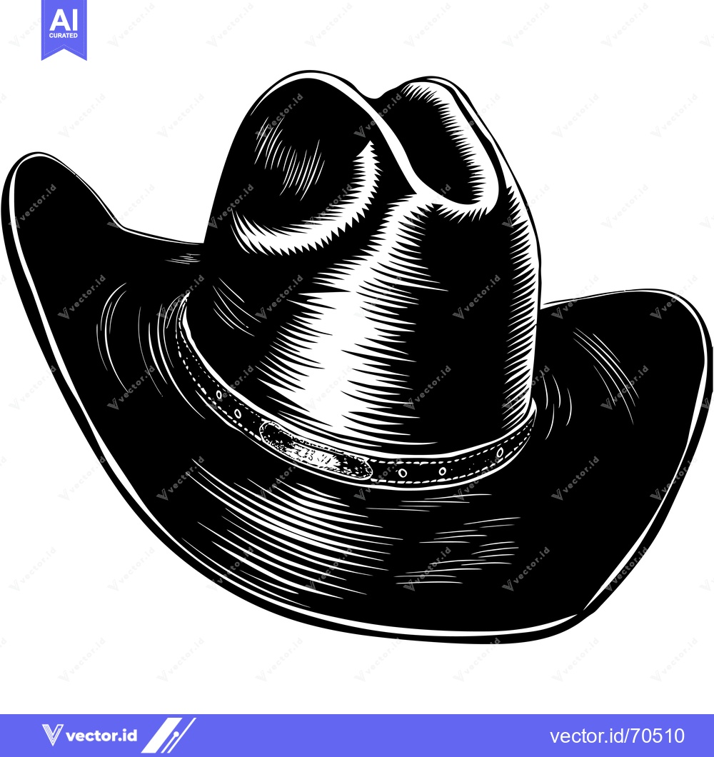 Premium Vector dari Black and white illustration of a cowboy hat