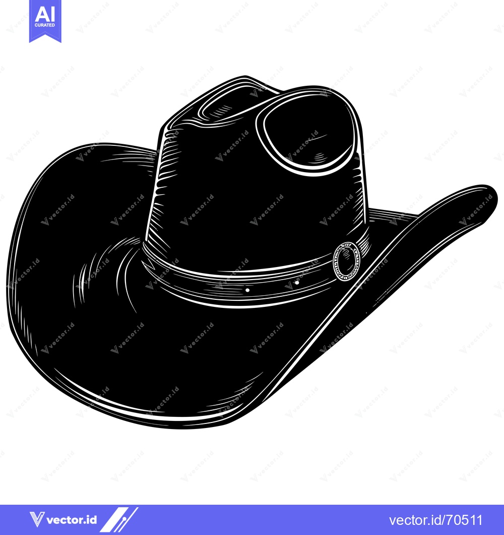 Premium Vector dari Black and White Illustration of a Cowboy Hat
