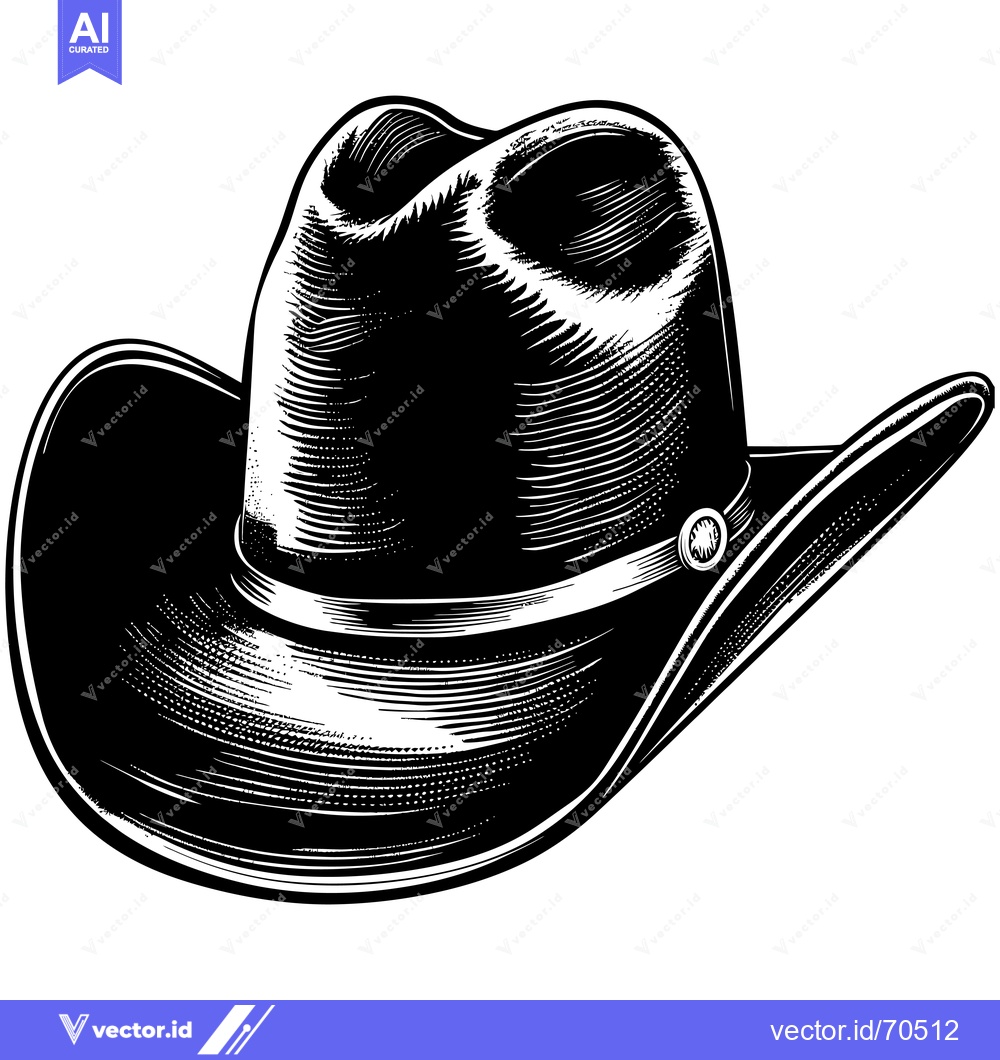 Premium Vector of Black and White Illustration of a Cowboy Hat