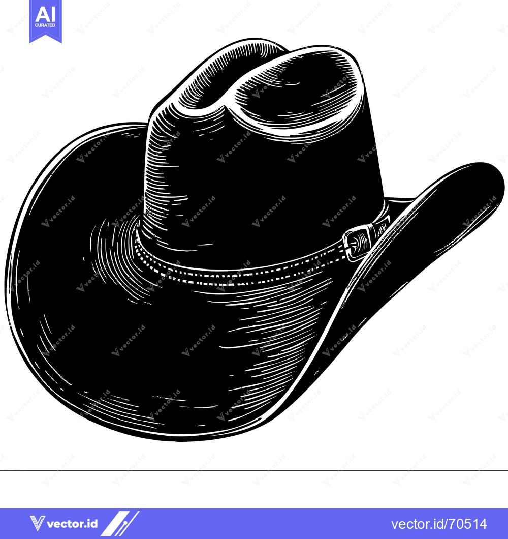Premium Vector dari Black and White Line Art Illustration of a Cowboy Hat