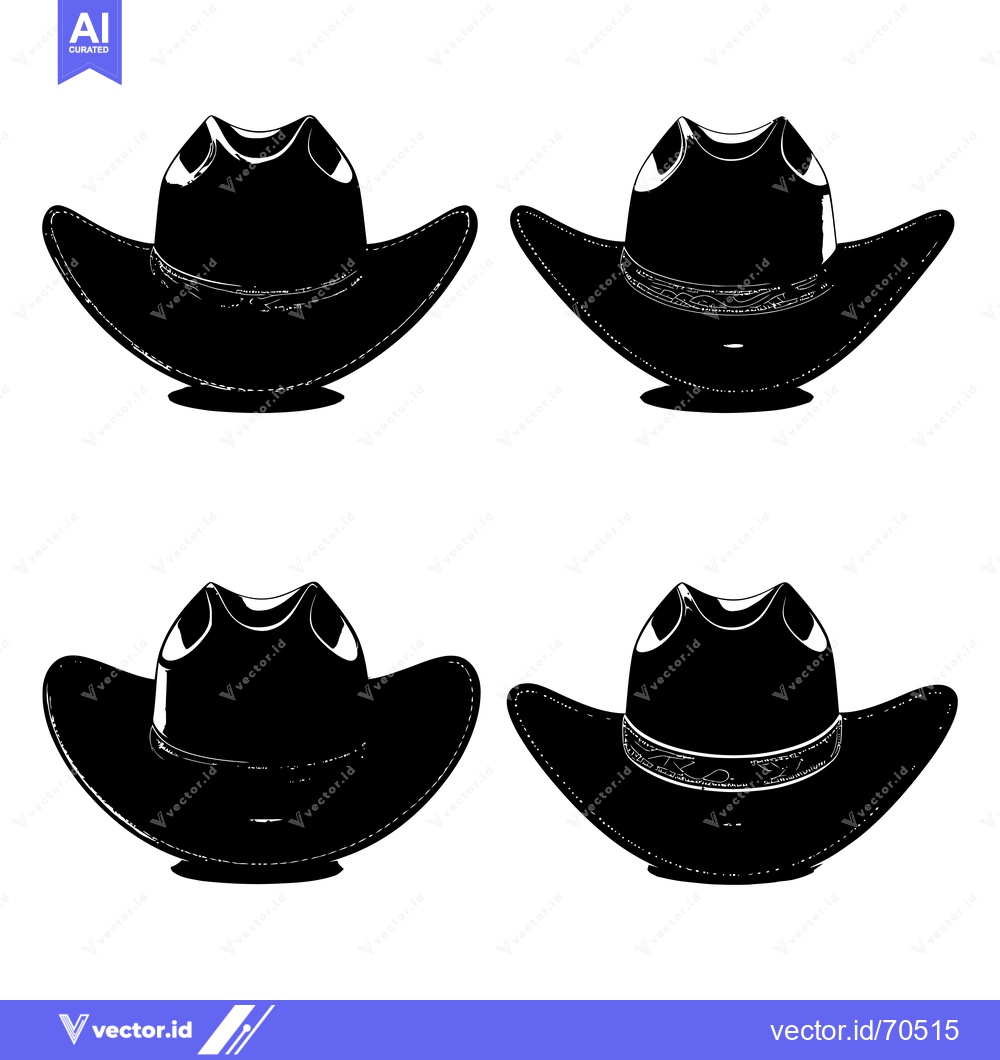 Premium Vector dari Four Black and White Cowboy Hats with Different Bands