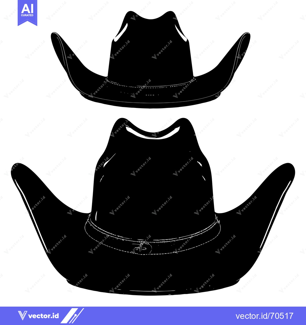 Premium Vector dari Black and White Silhouette of a Cowboy Hat with a Belt