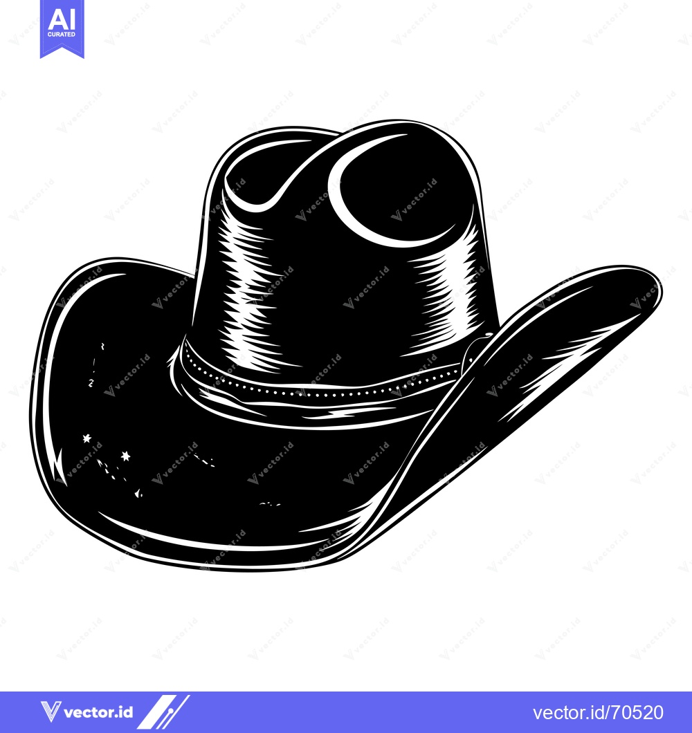 Premium Vector dari Black and White Illustration of a Cowboy Hat