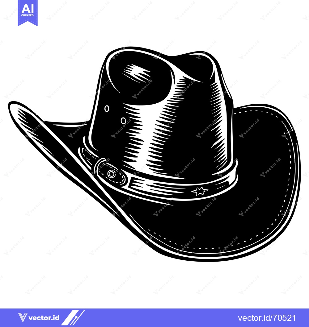 Premium Vector of A Black and White Illustration of a Cowboy Hat with a Band
