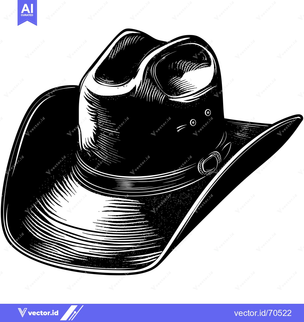 Premium Vector dari A Black and White Illustration of a Cowboy Hat