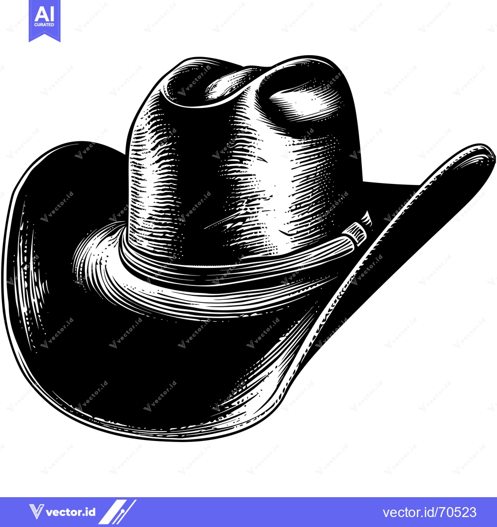 Premium Vector of Black and White Illustration of a Cowboy Hat