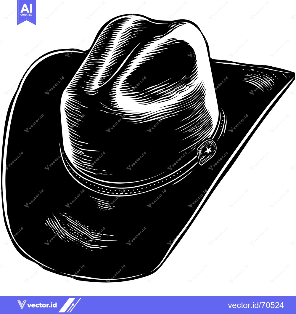 Premium Vector of Black and White Line Art Illustration of a Cowboy Hat