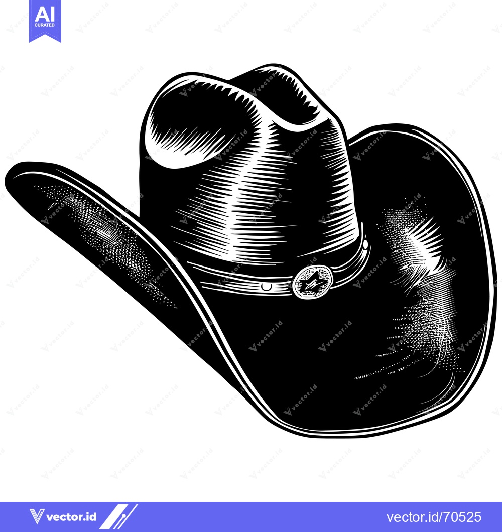 Premium Vector dari Black and White Illustration of a Cowboy Hat with a Star