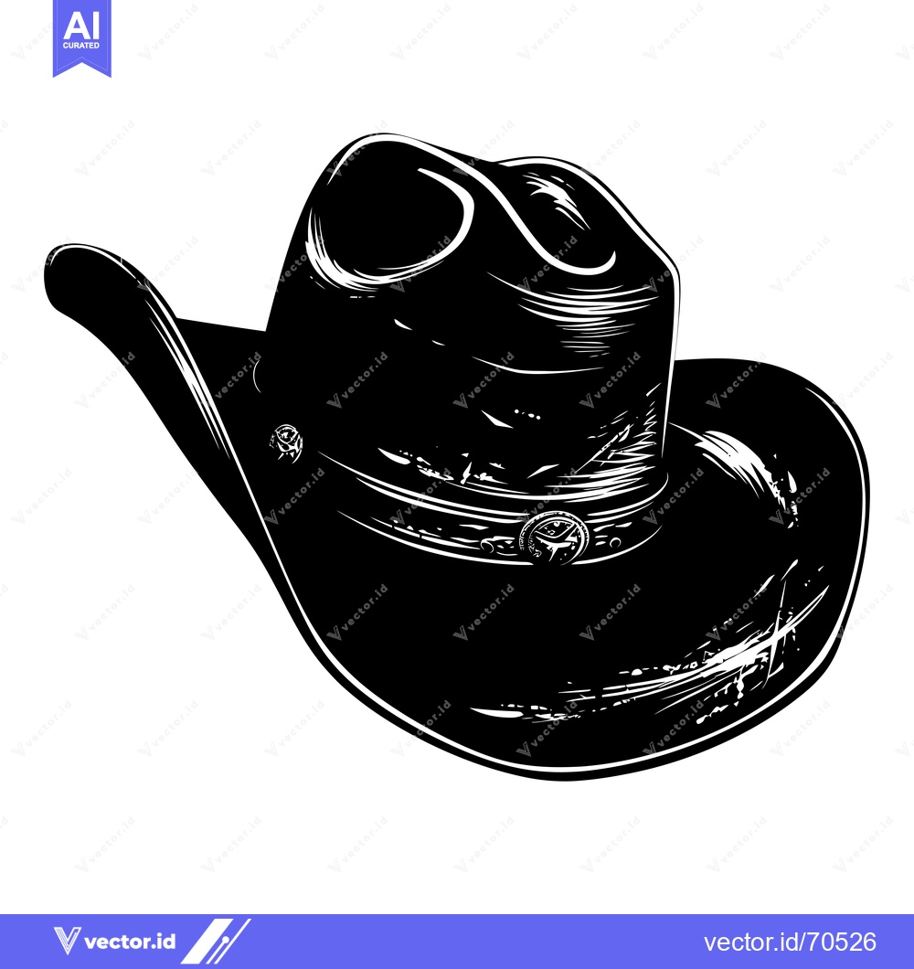 Premium Vector dari A Black and White Illustration of a Cowboy Hat