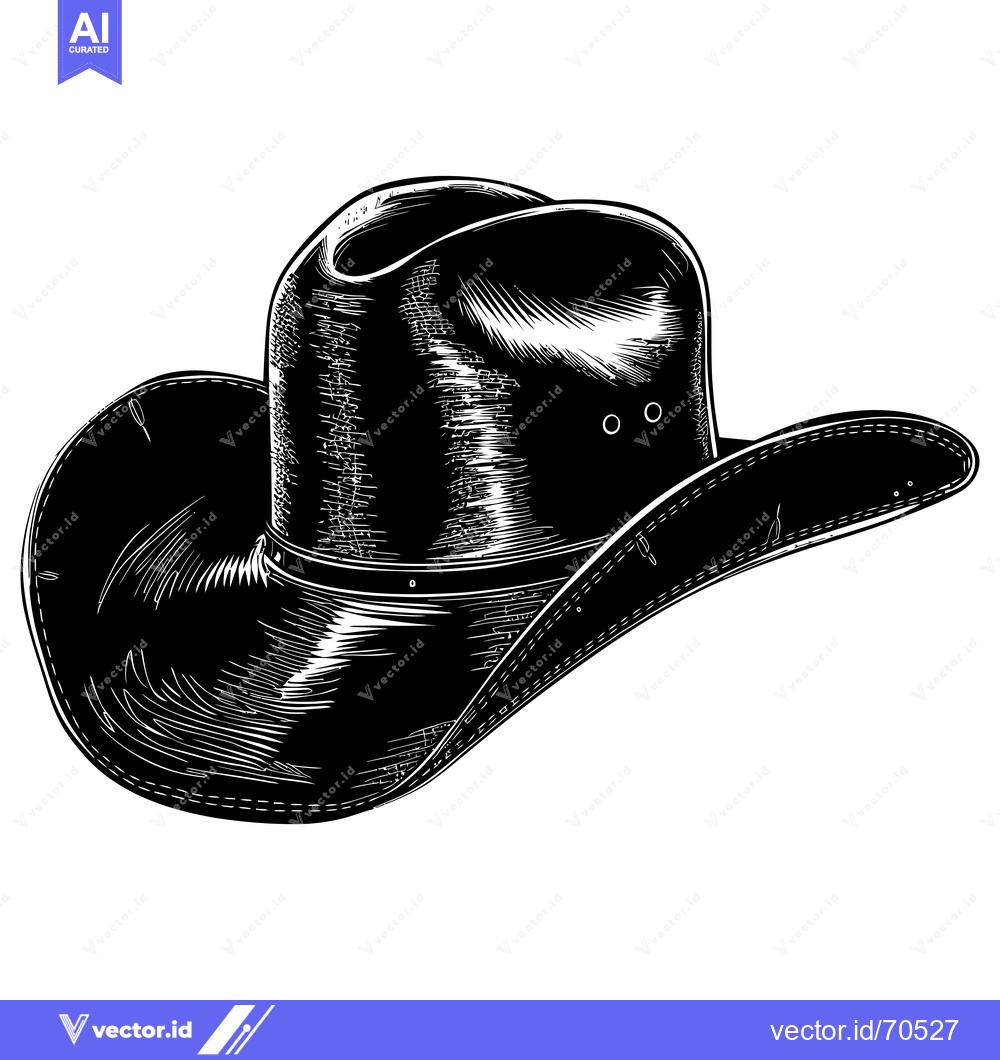 Premium Vector of A Black and White Illustration of a Cowboy Hat