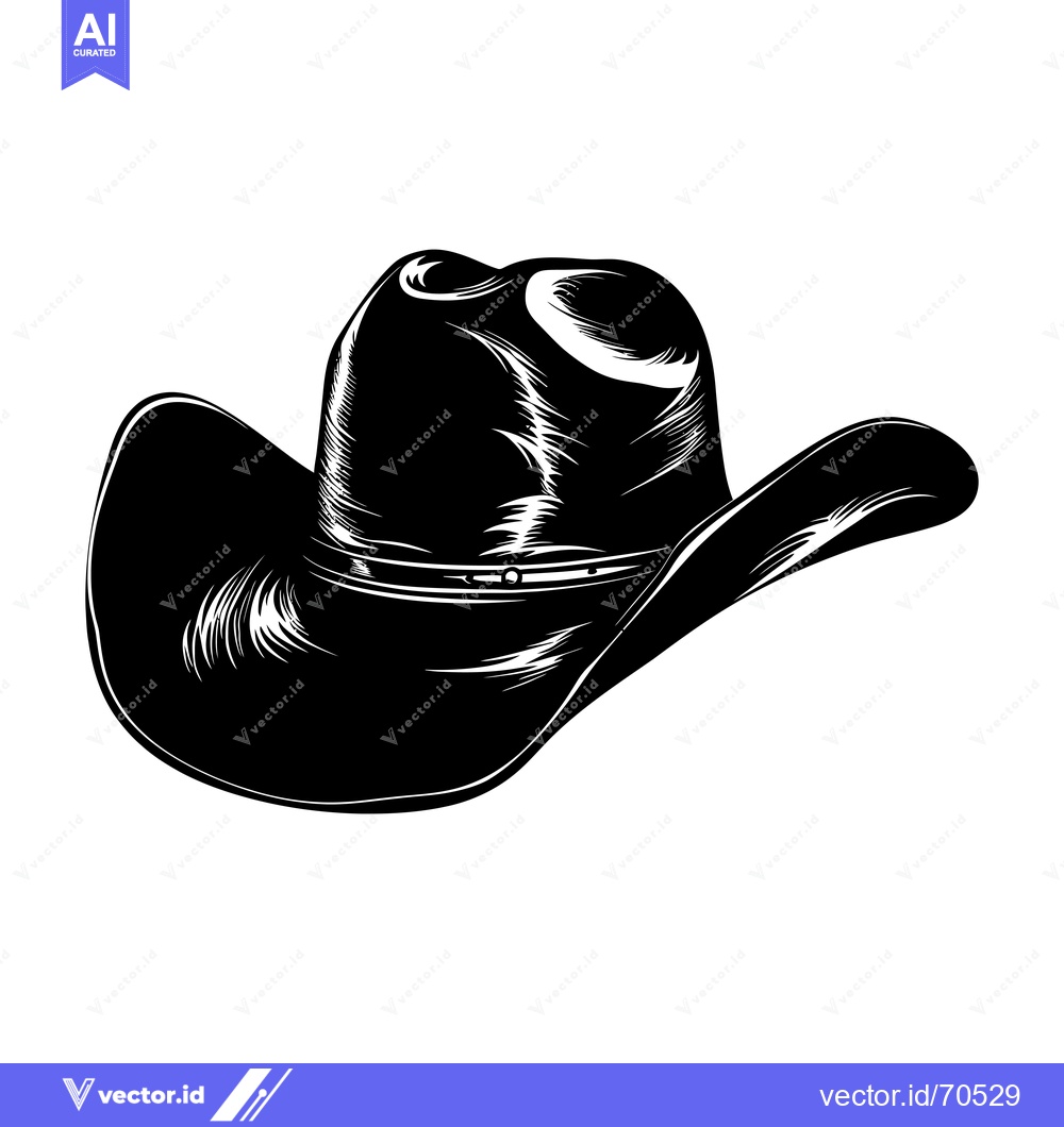 Premium Vector of Black and White Illustration of a Cowboy Hat