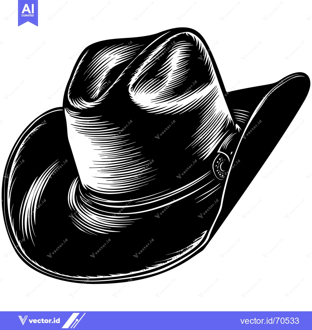 Premium Vector dari A Black and White Illustration of a Cowboy Hat