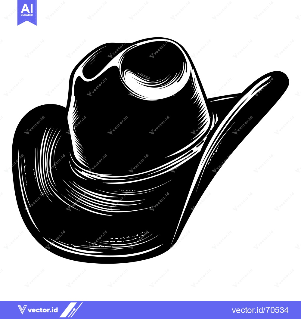 Premium Vector of A Black and White Illustration of a Cowboy Hat