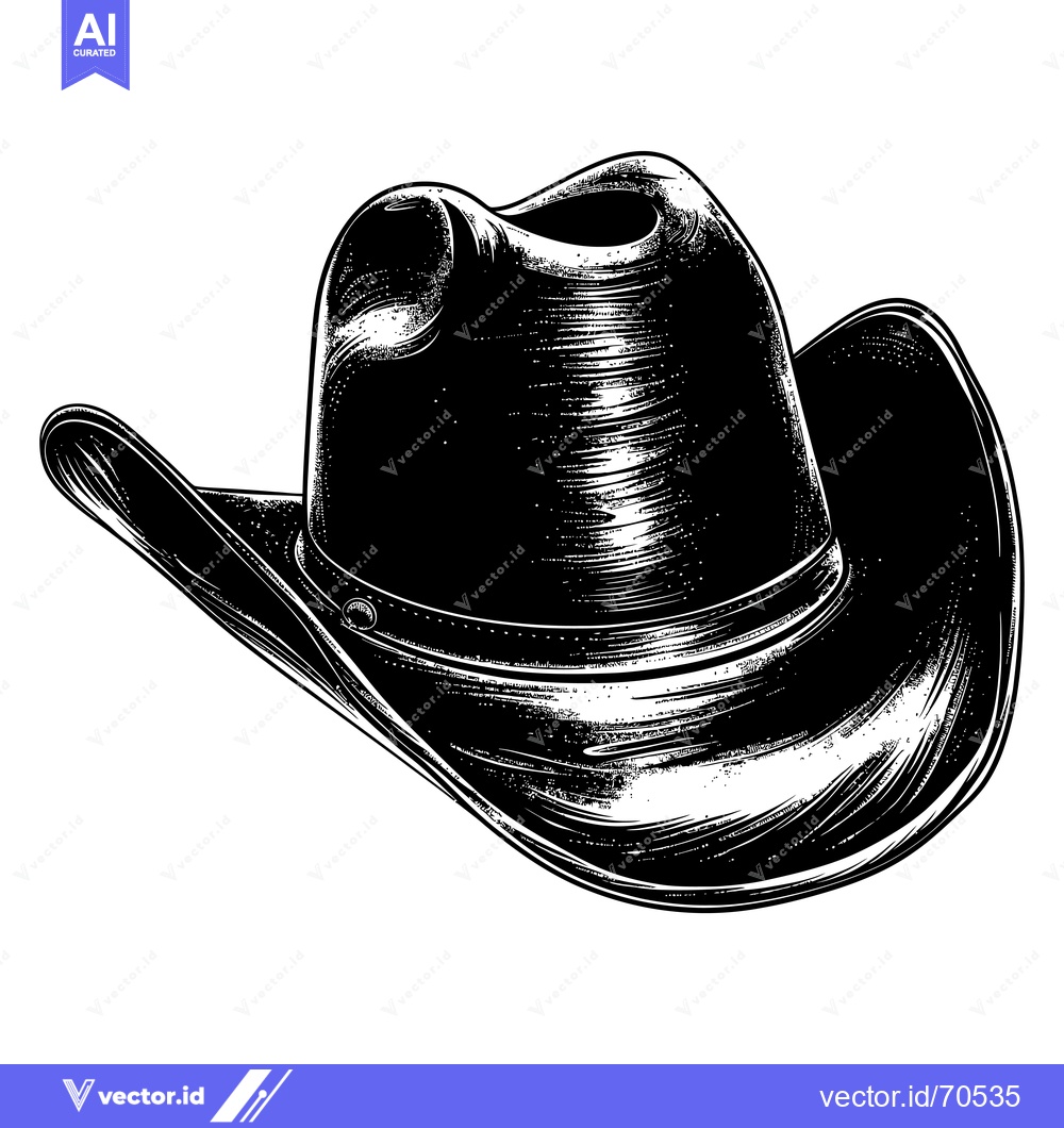 Premium Vector dari Black and White Hand-Drawn Cowboy Hat Illustration