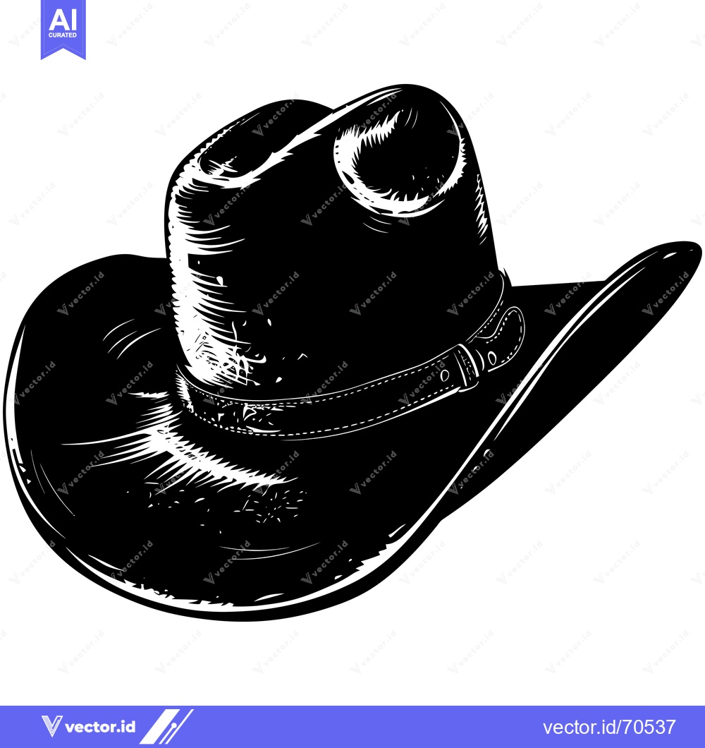 Premium Vector dari A Black and White Illustration of a Cowboy Hat with a Band