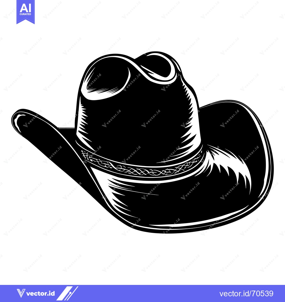 Premium Vector dari Black and White Illustration of a Cowboy Hat with a Detailed Band