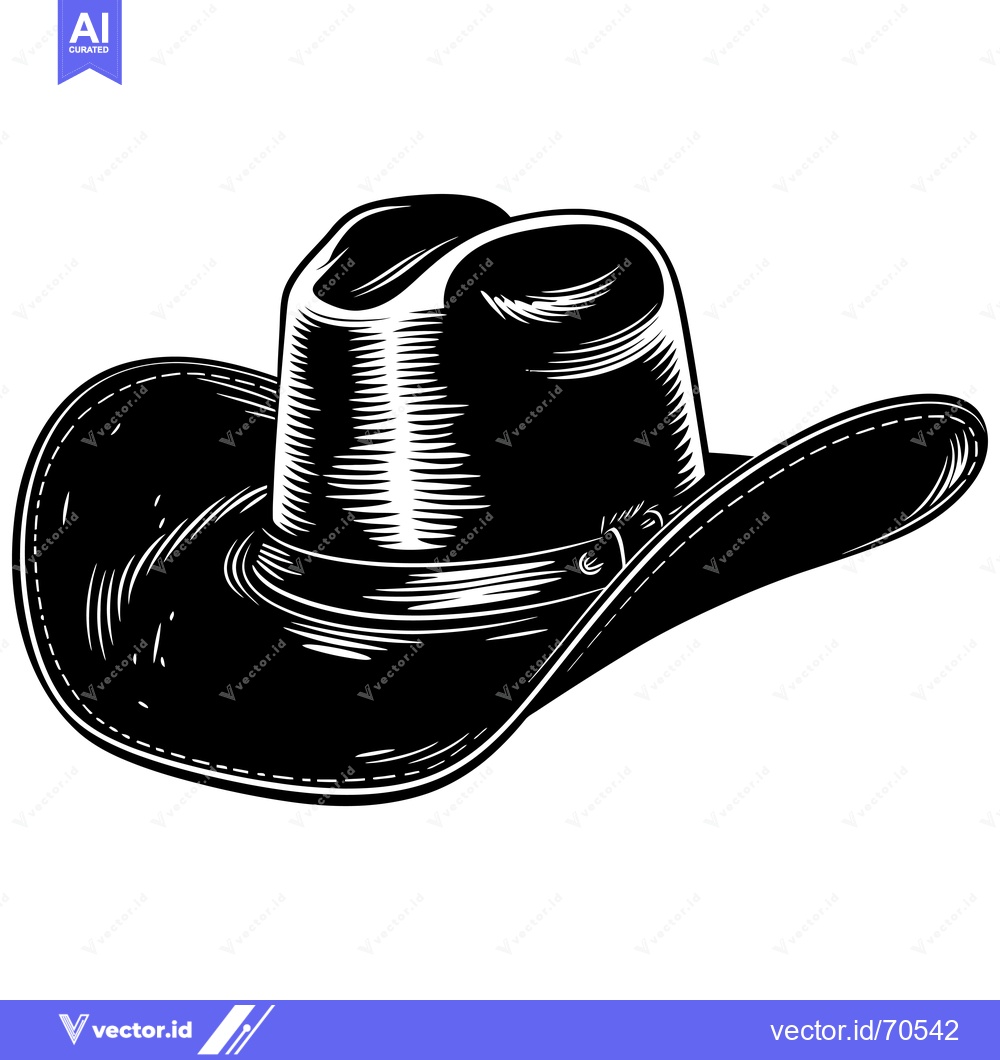 Premium Vector of Black and White Illustration of a Cowboy Hat
