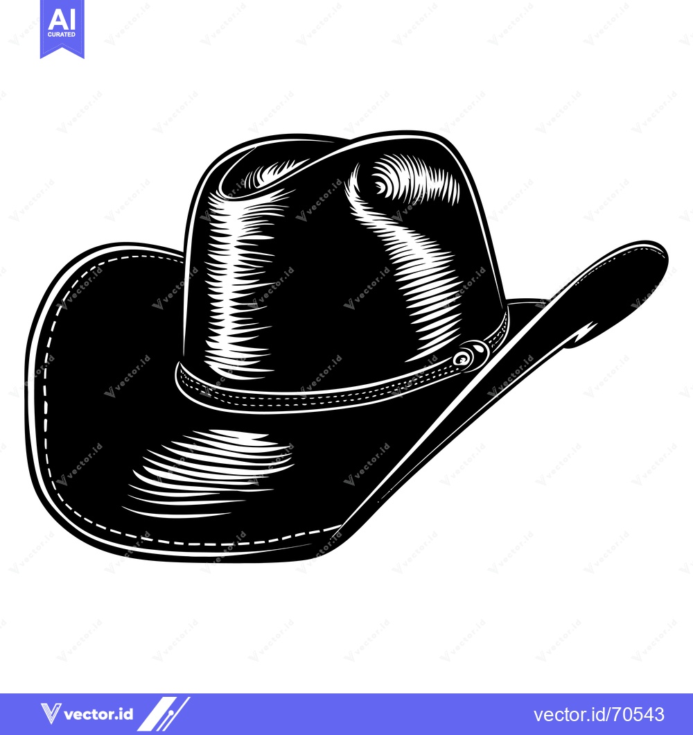 Premium Vector of Black and white illustration of a cowboy hat