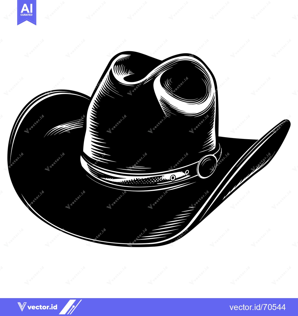 Premium Vector of Black and White Illustration of a Cowboy Hat
