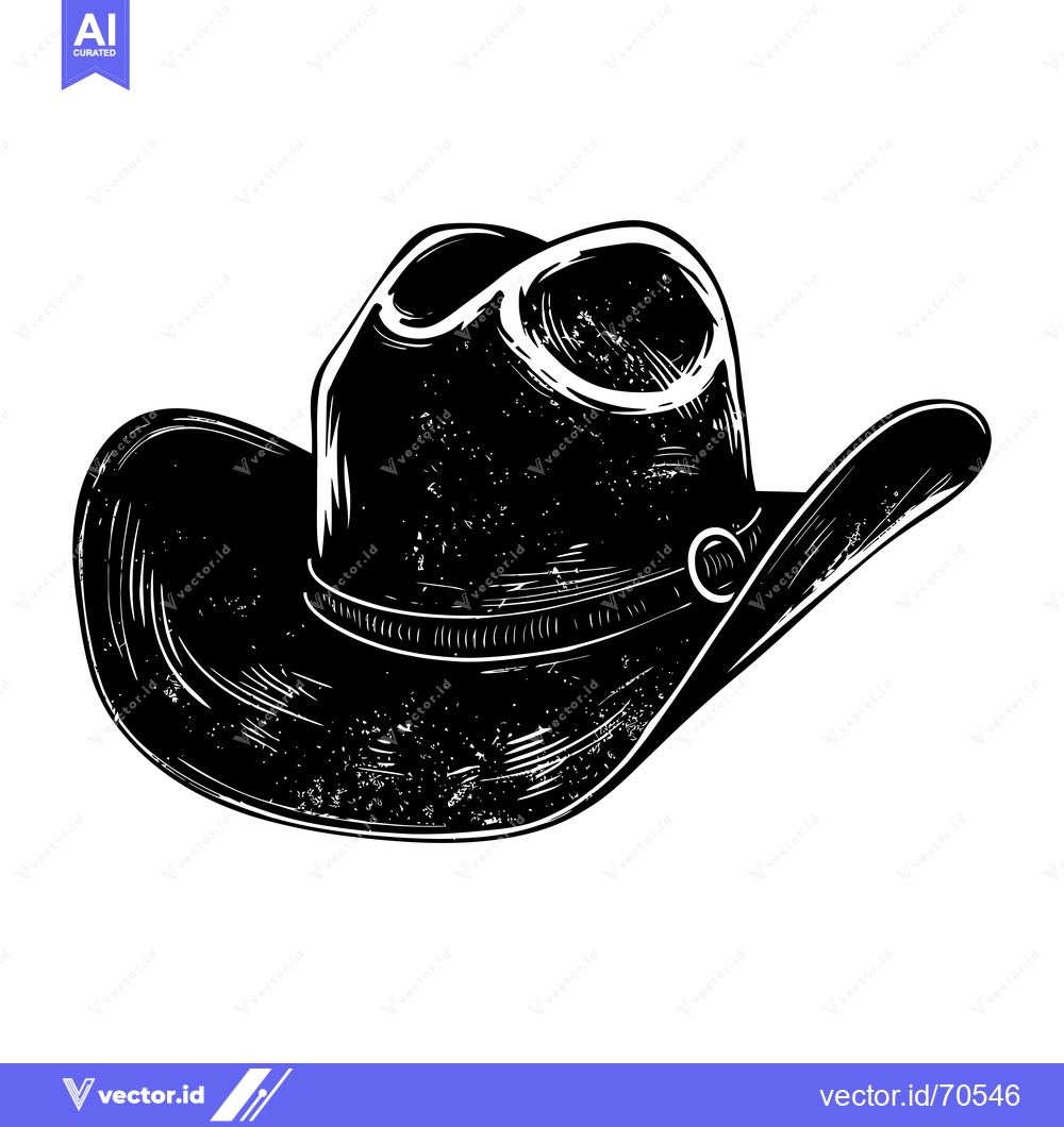 Premium Vector of Black and White Hand Drawn Illustration of a Cowboy Hat