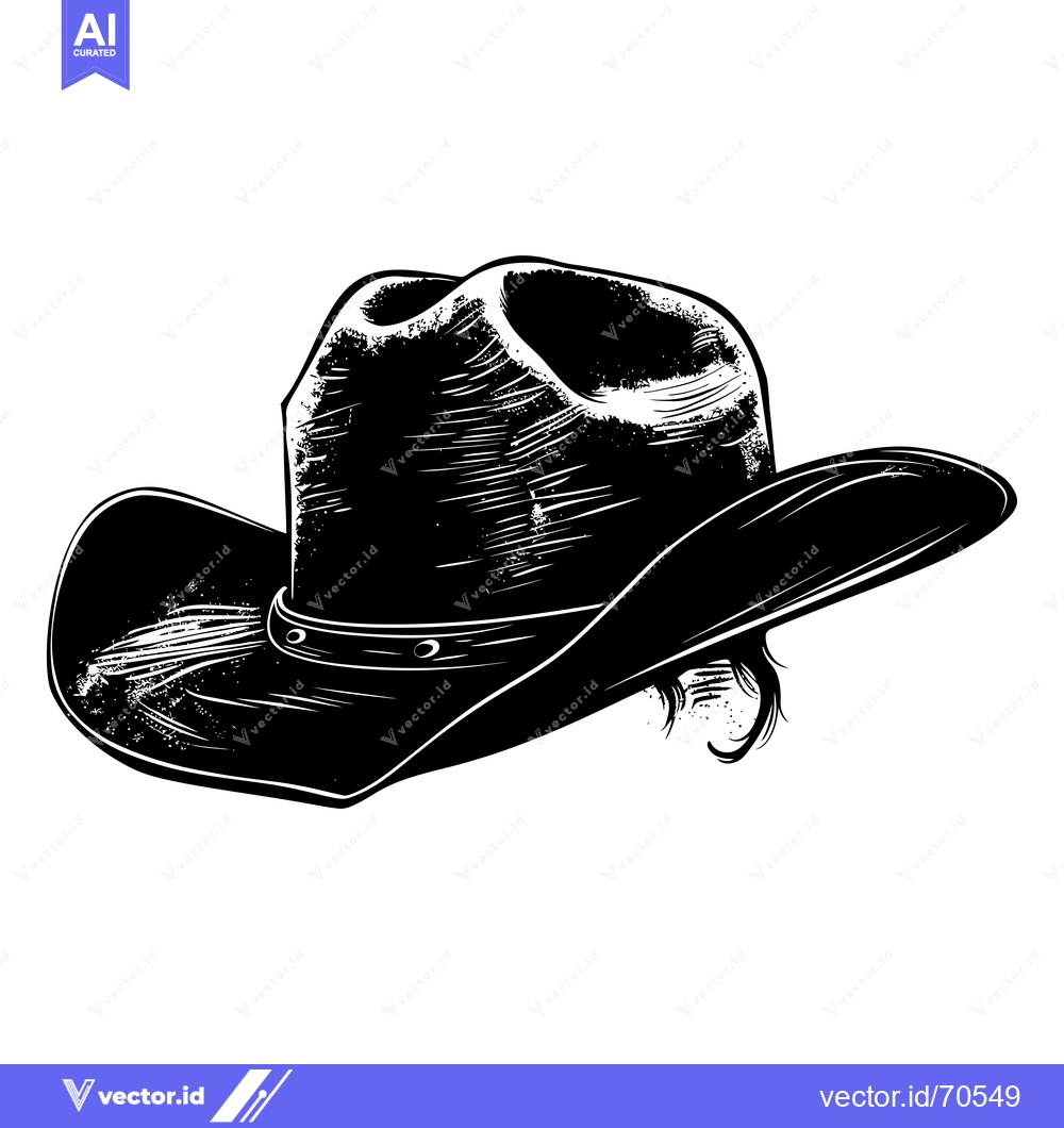 Premium Vector of Black and White Illustration of a Cowboy Hat
