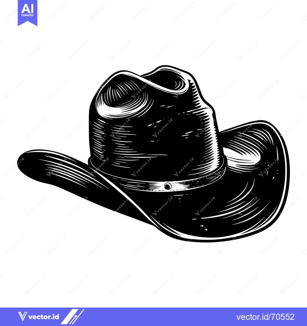 Premium Vector dari Black and White Illustration of a Cowboy Hat