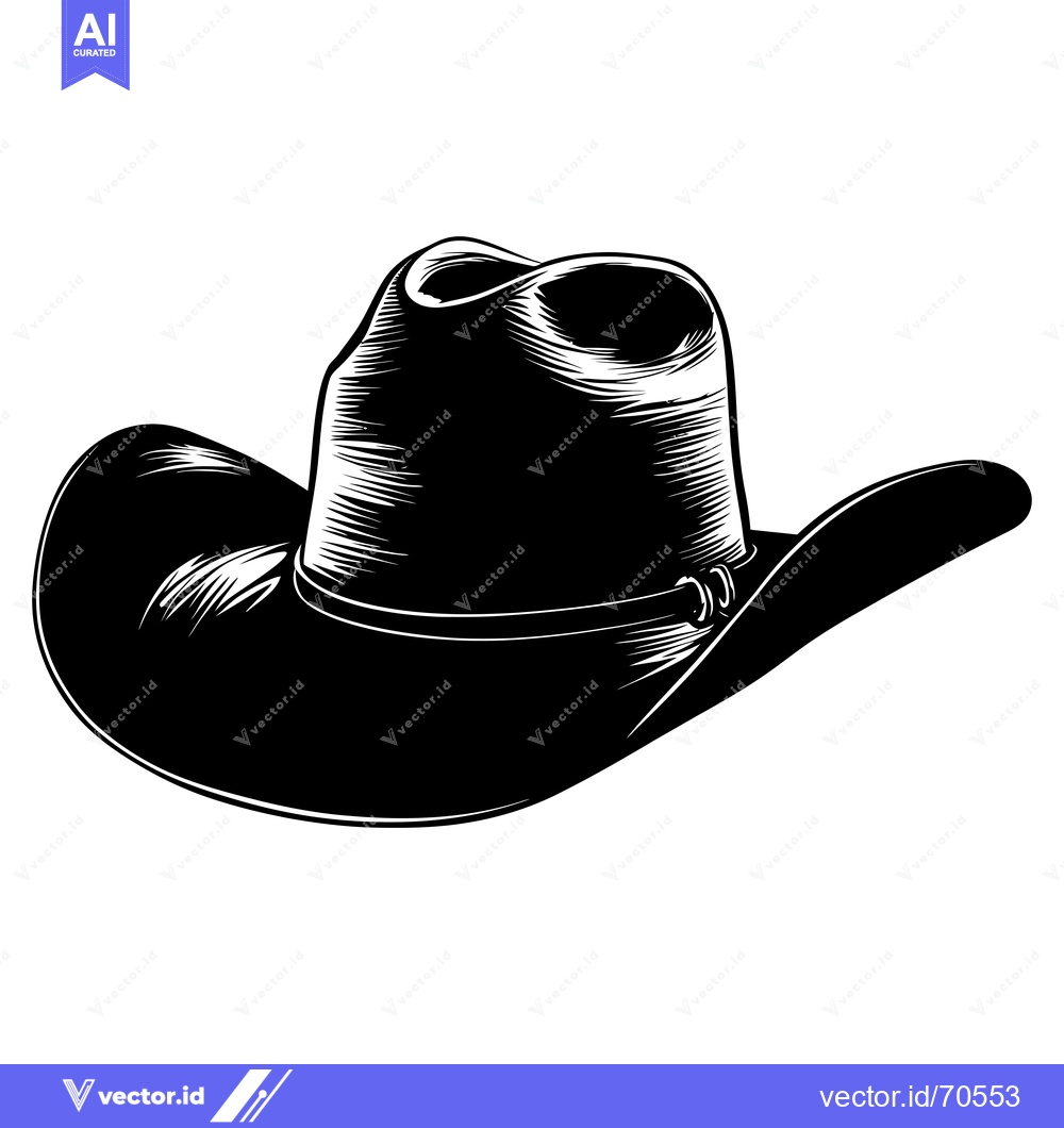 Premium Vector of Black and White Illustration of a Cowboy Hat