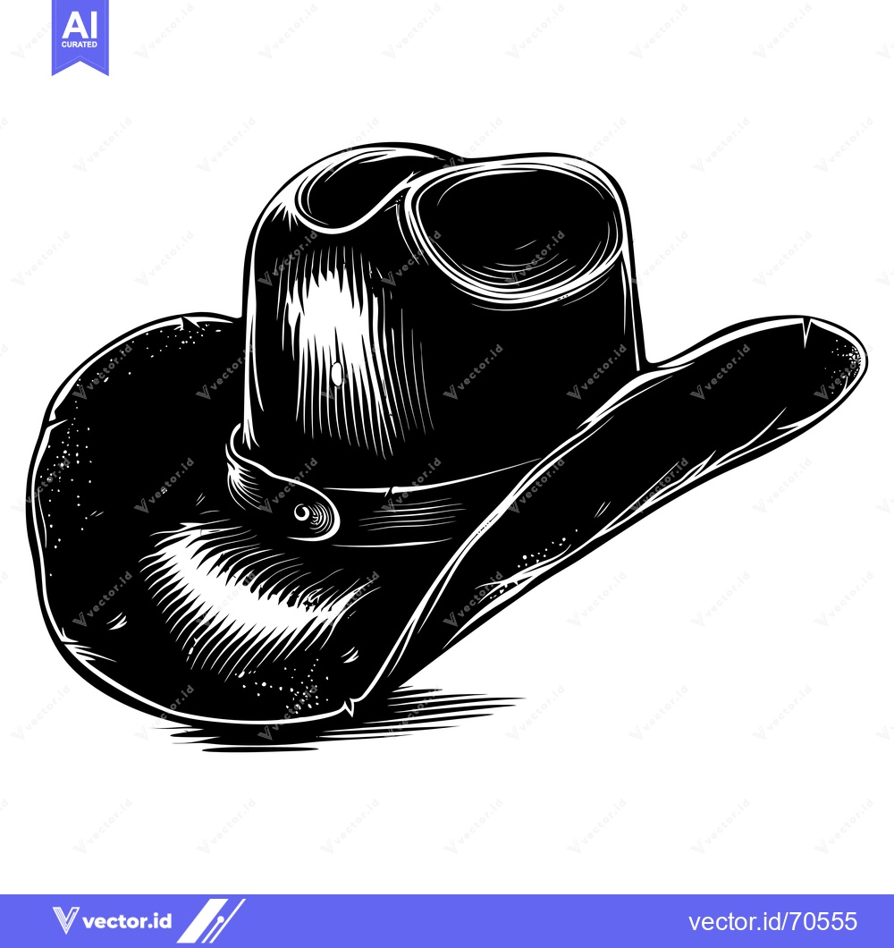 Premium Vector dari Black and White Illustration of a Cowboy Hat