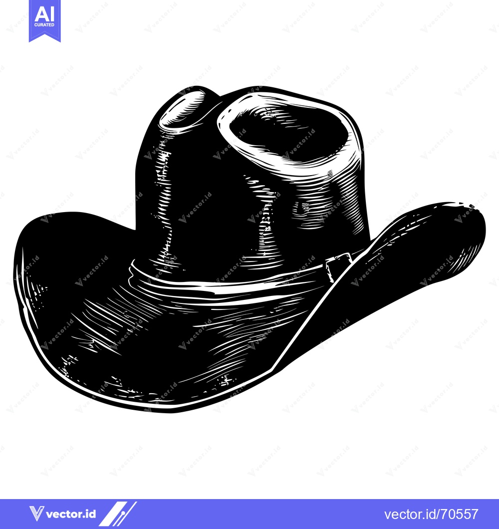 Premium Vector dari A Black and White Hand-Drawn Illustration of a Cowboy Hat