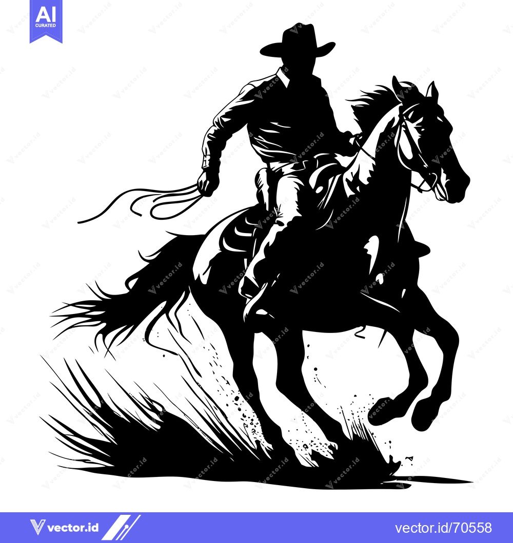 Premium Vector of Silhouette of a Cowboy Riding a Horse at Full Gallop
