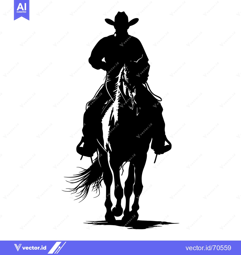 Premium Vector dari Silhouette of a Cowboy Riding a Horse