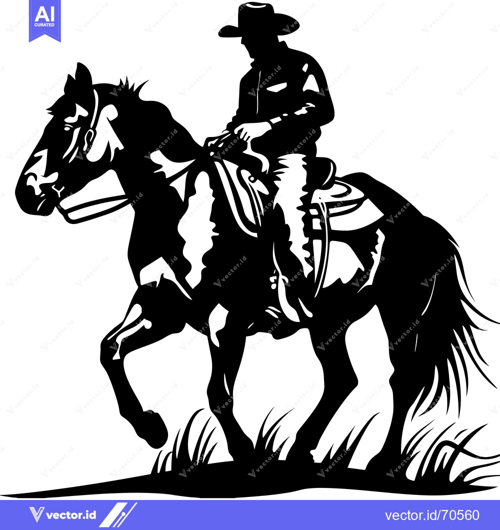 Premium Vector dari Silhouette of a Cowboy Riding a Horse