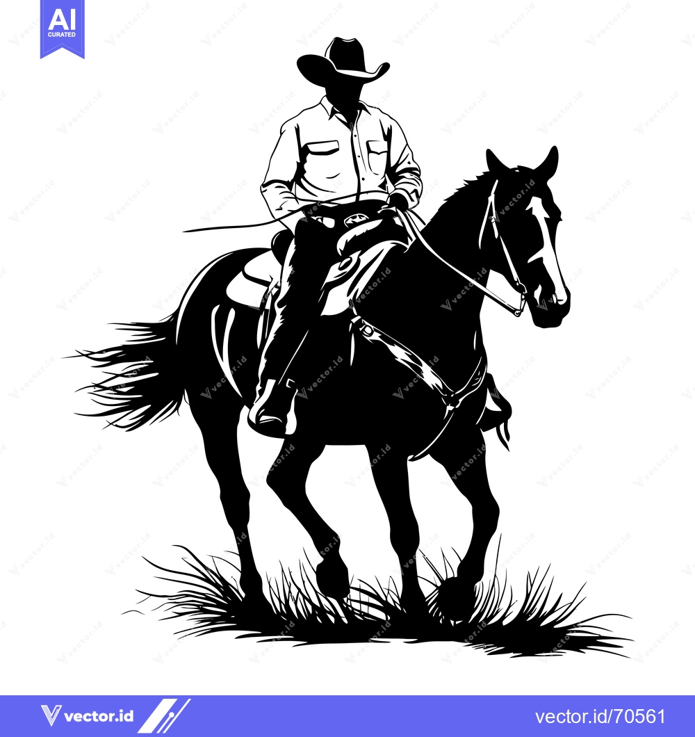 Premium Vector dari Silhouette of a Cowboy Riding a Horse