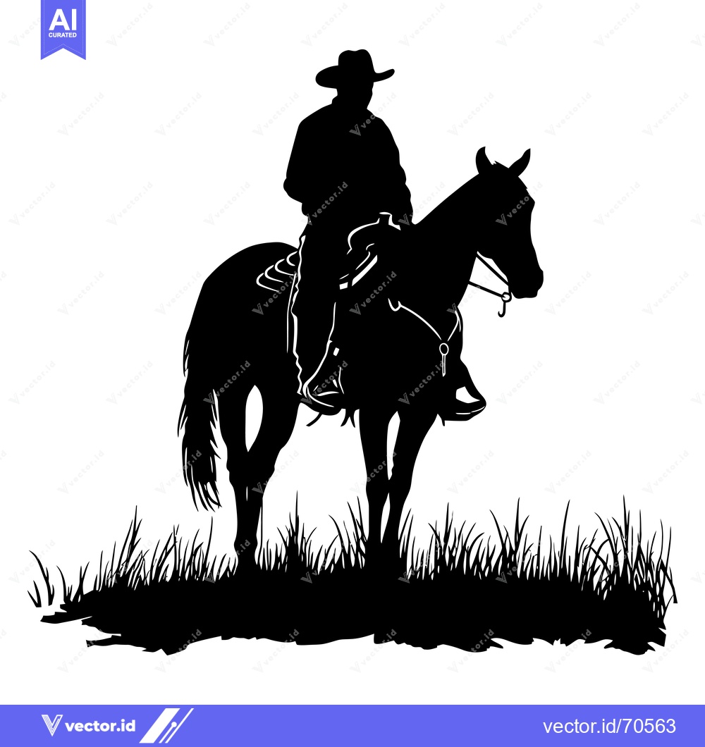 Premium Vector dari Silhouette of a Cowboy Riding a Horse Through Grass