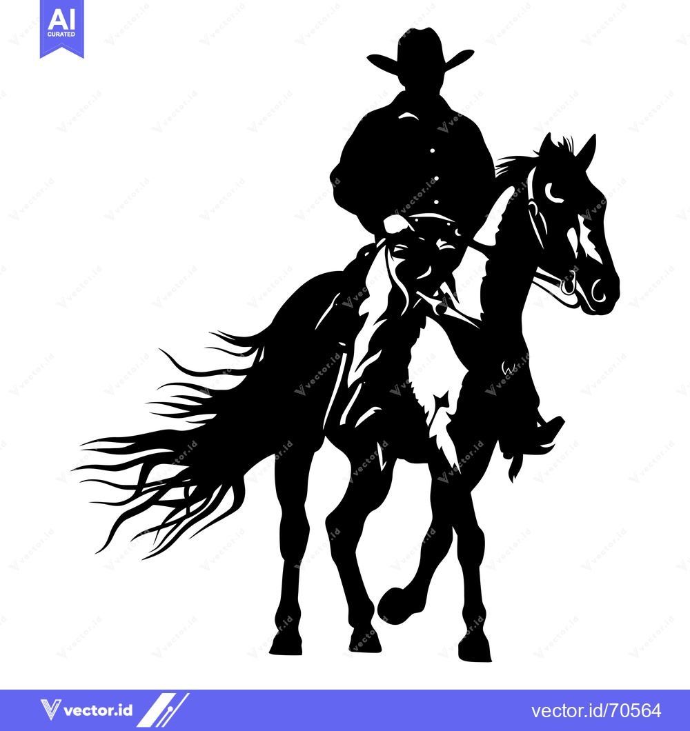 Premium Vector dari Silhouette of a Cowboy Riding a Horse