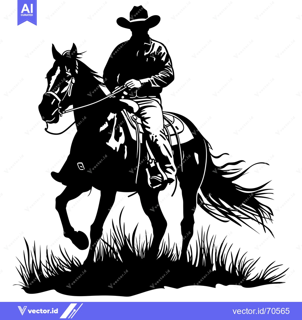Premium Vector of Silhouette of a Cowboy Riding a Horse Through Tall Grass