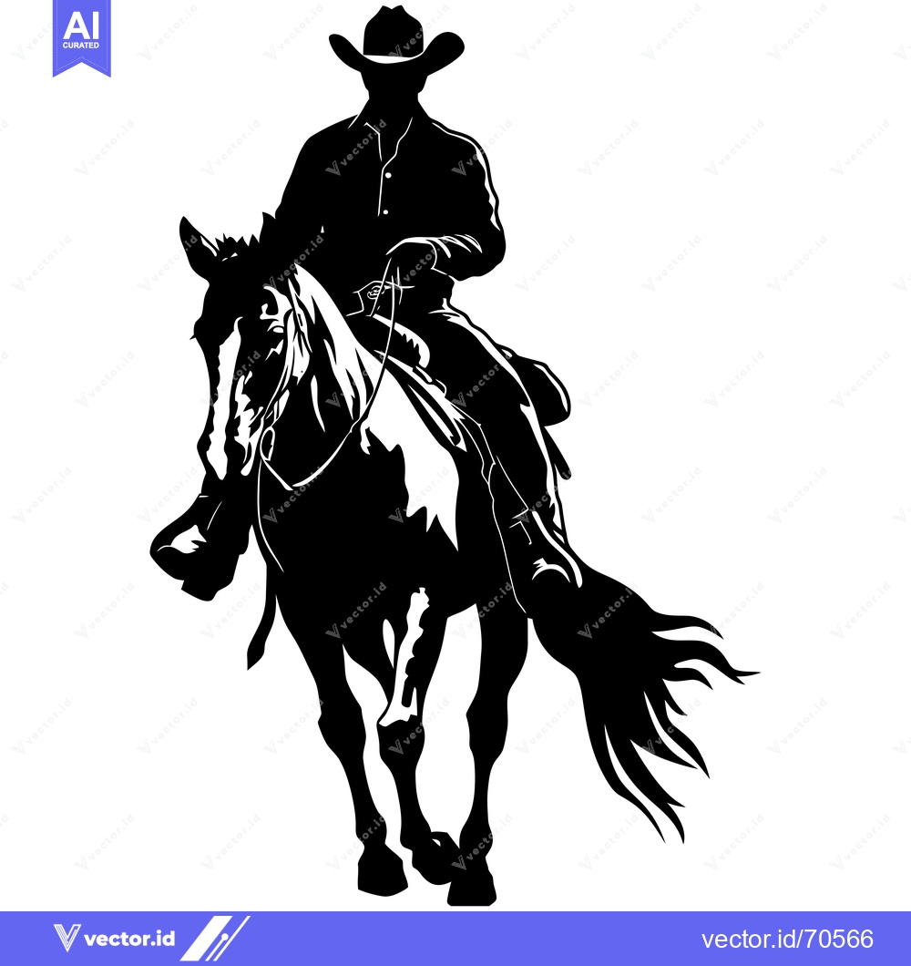 Premium Vector of Silhouette of a cowboy riding a horse