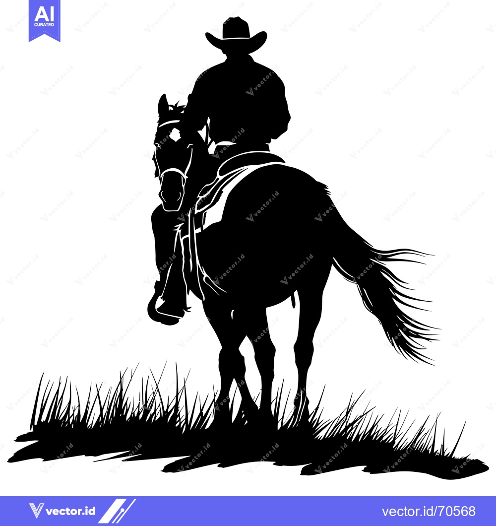 Premium Vector dari Cowboy Riding a Horse Silhouetted Against a White Background