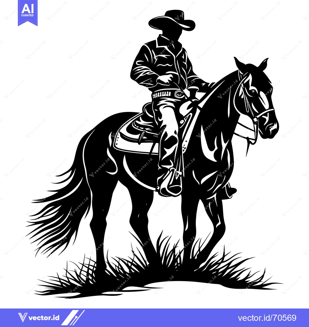 Premium Vector of Silhouette of a Cowboy Riding a Horse in Tall Grass