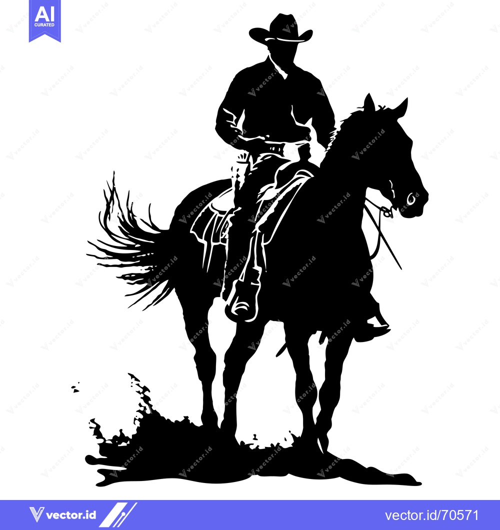 Premium Vector of Silhouette of a Cowboy Riding a Horse
