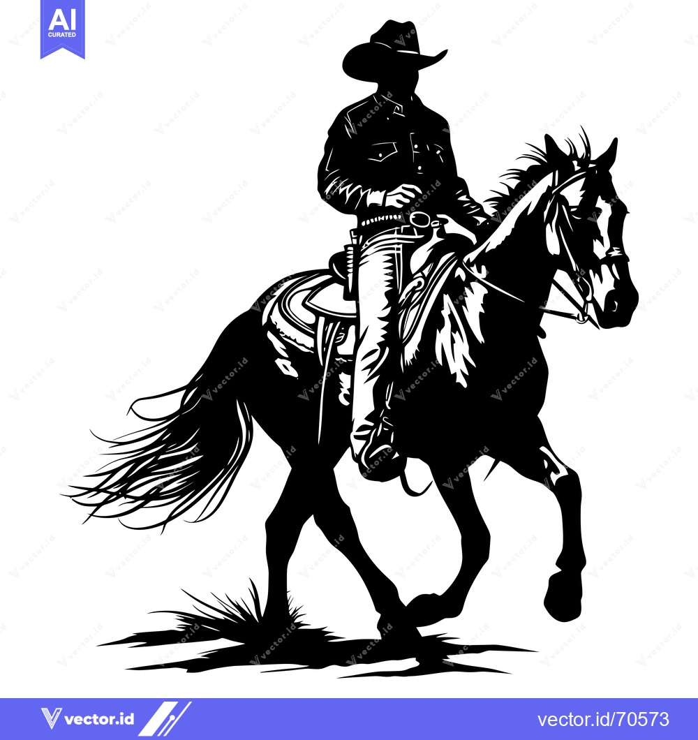 Premium Vector of Cowboy Riding a Horse in Silhouette