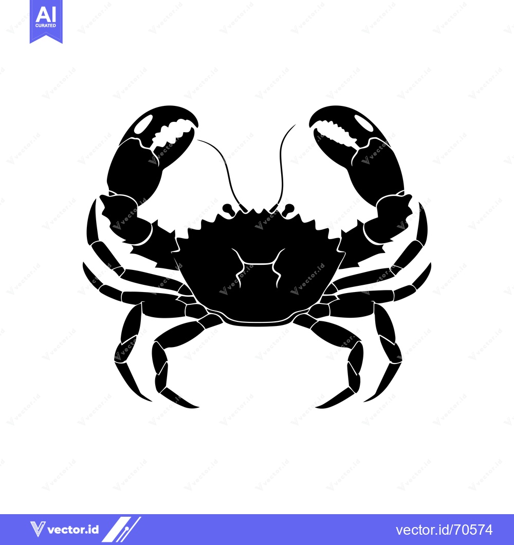 Premium Vector dari Black and white silhouette of a crab facing forward