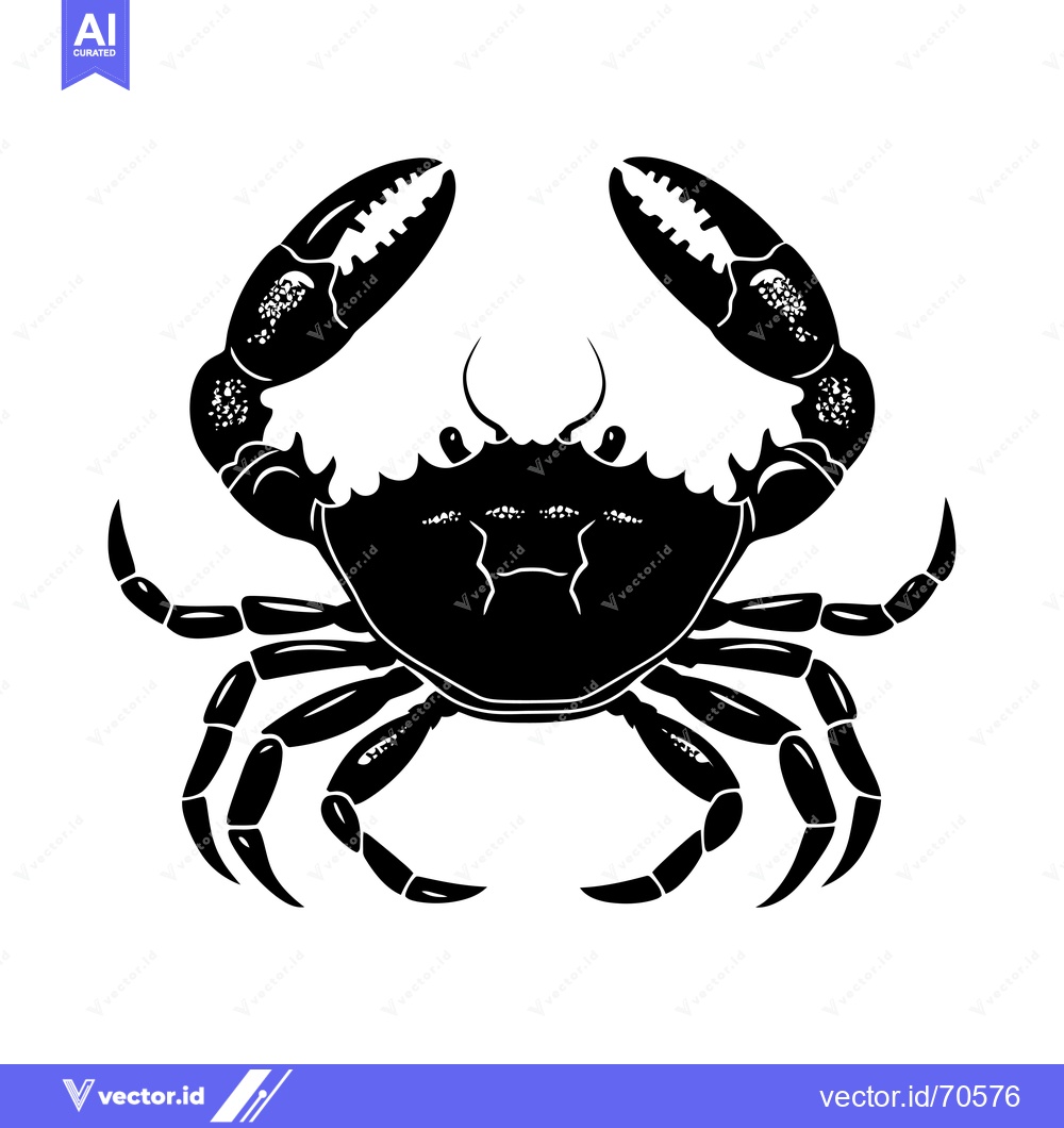Premium Vector dari A Black and White Silhouette of a Crab with Claws Raised