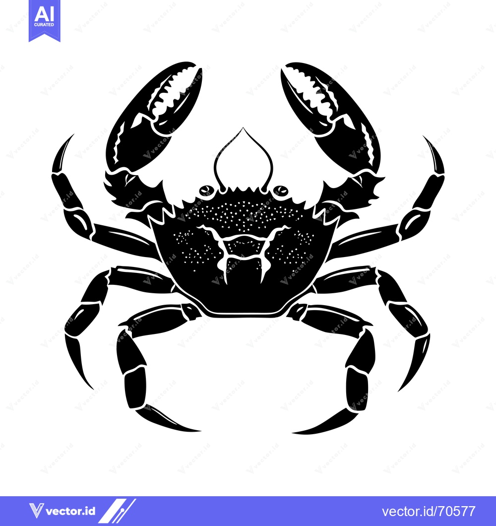 Premium Vector of Black and White Silhouette of a Crab with Claws Raised