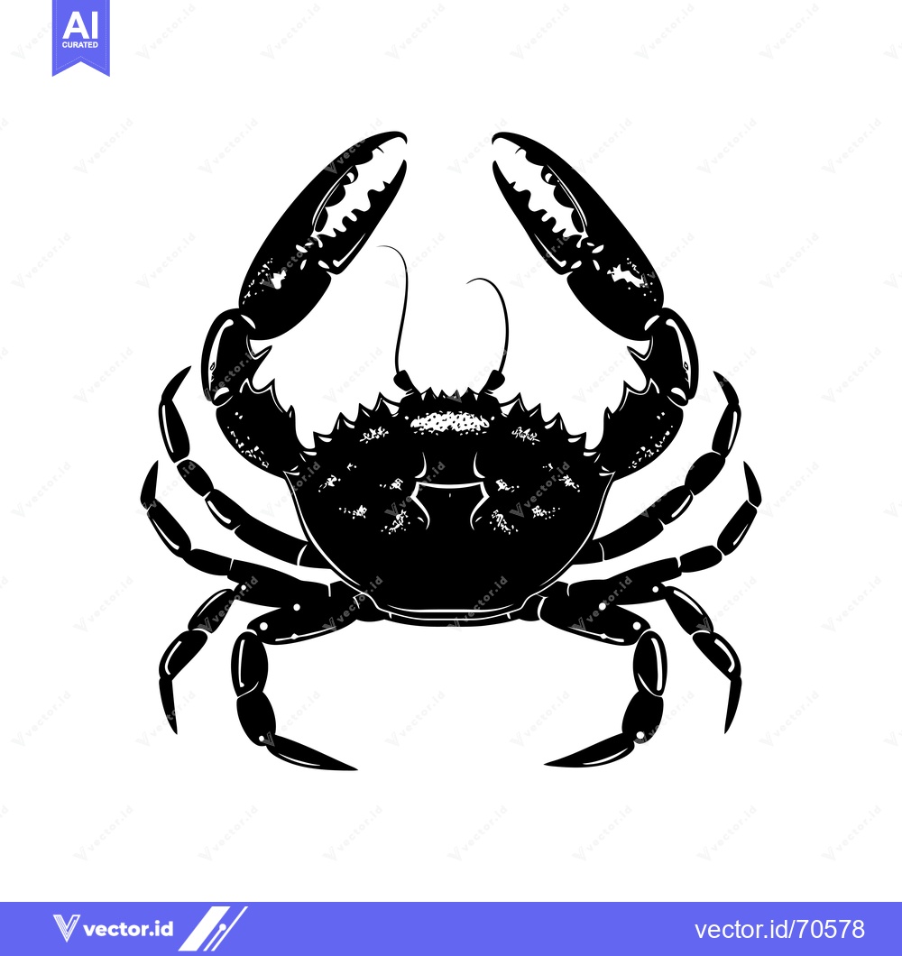 Premium Vector dari Black and White Silhouette of a Crab with Claws Extended