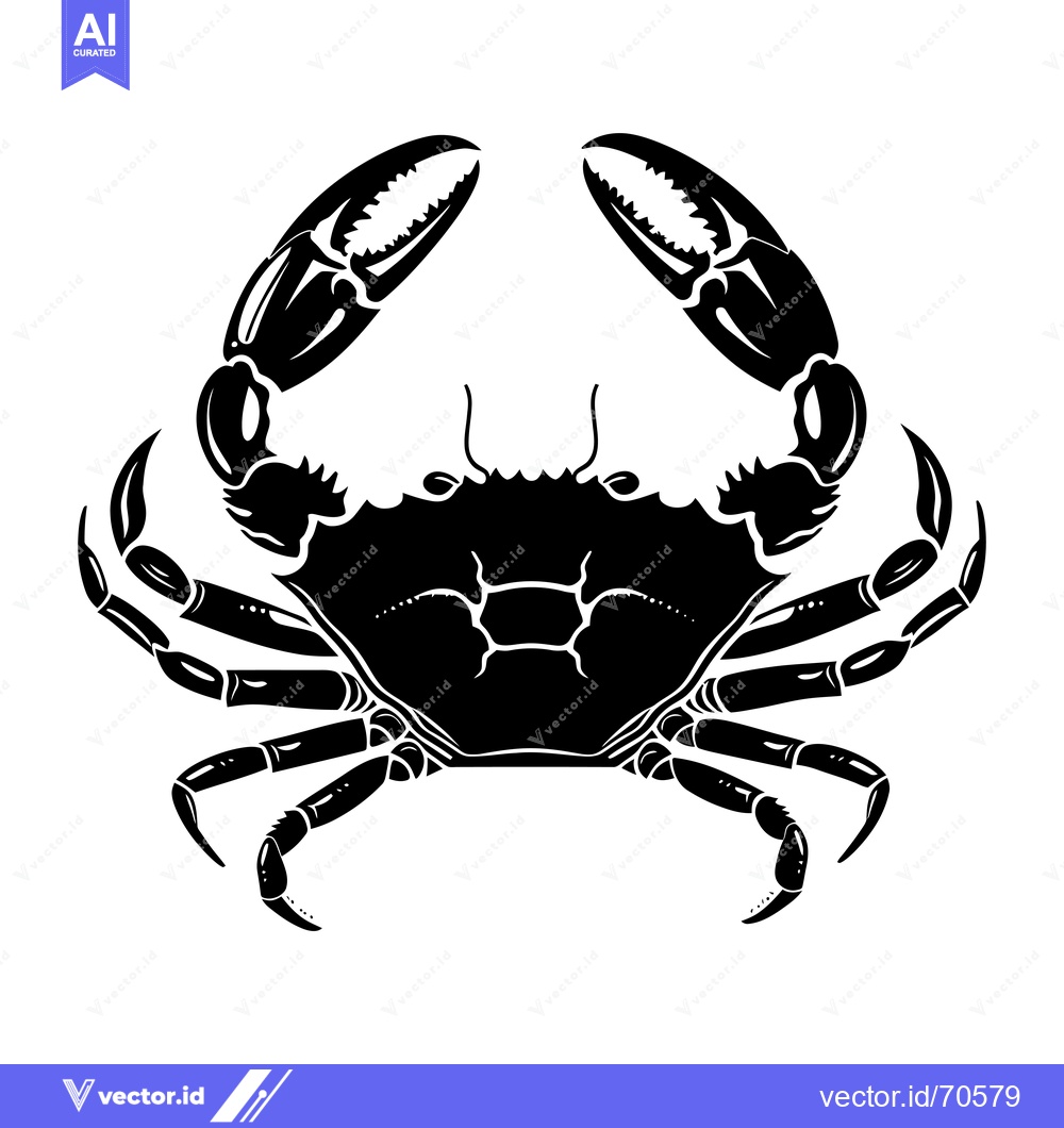 Premium Vector dari Black and White Silhouette of a Crab with Claws Extended
